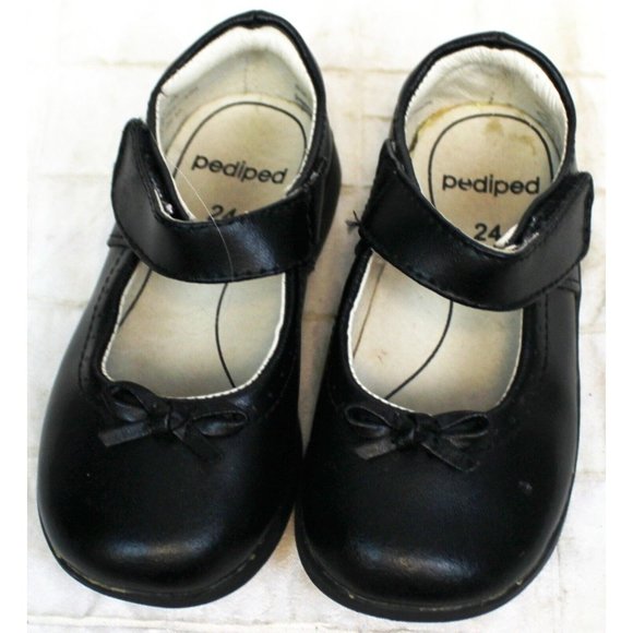 PediPed Black Mary Jane Shoes Toddler Girl sz 7.5 8 Bow Dress Flex Cushion Heel - Picture 7 of 12